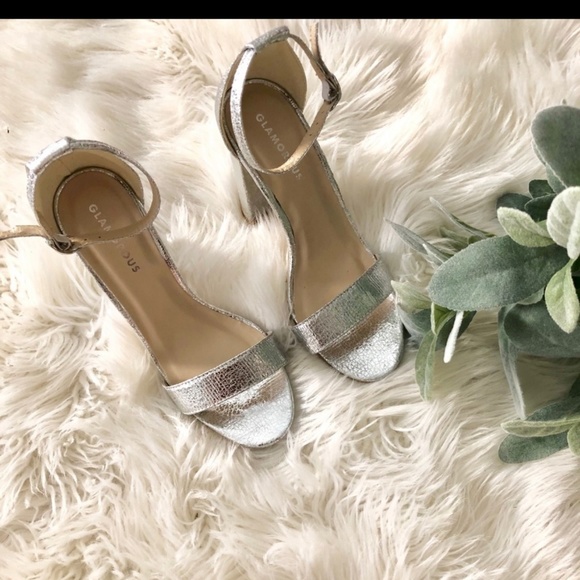 barely there silver block heels